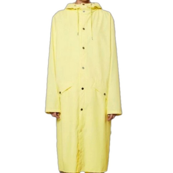 Rains Straw Yellow Longer Jacket Waterproof Unisex Button Zip Closure XL - Picture 1 of 6